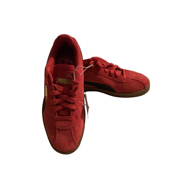 Puma Suede Red Black Gum Low Top Sneakers Gold Logo Youth 4 - Picture 6 of 7